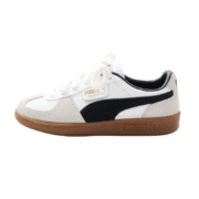 PUMA Palermo Leather Trainers in White & Black - Image 2