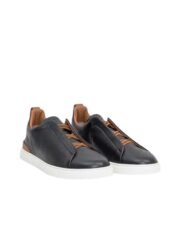 ZEGNA Black & Brown Deerskin Triple Stitch - Image 2