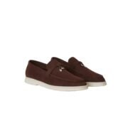 Loro Piana Summer Charms Walk Suede Chocolate Loafers - Image 2