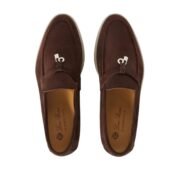 Loro Piana Summer Charms Walk Suede Chocolate Loafers - Image 4
