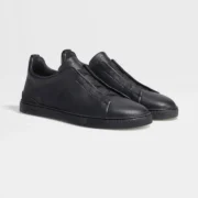 ZEGNA BLACK DEERSKIN TRIPLE STITCH™ SNEAKERS Black - Image 2