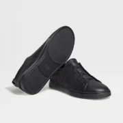 ZEGNA BLACK DEERSKIN TRIPLE STITCH™ SNEAKERS Black - Image 4