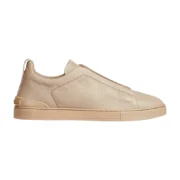 Zegna - Triple Stitch Deerskin Beige Slip On Sneakers