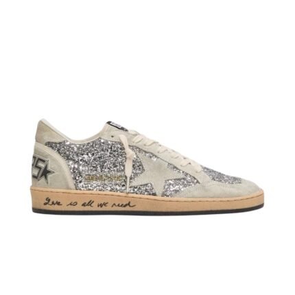 Golden Goose Ball Star trainers in silver glitter with ice-gray